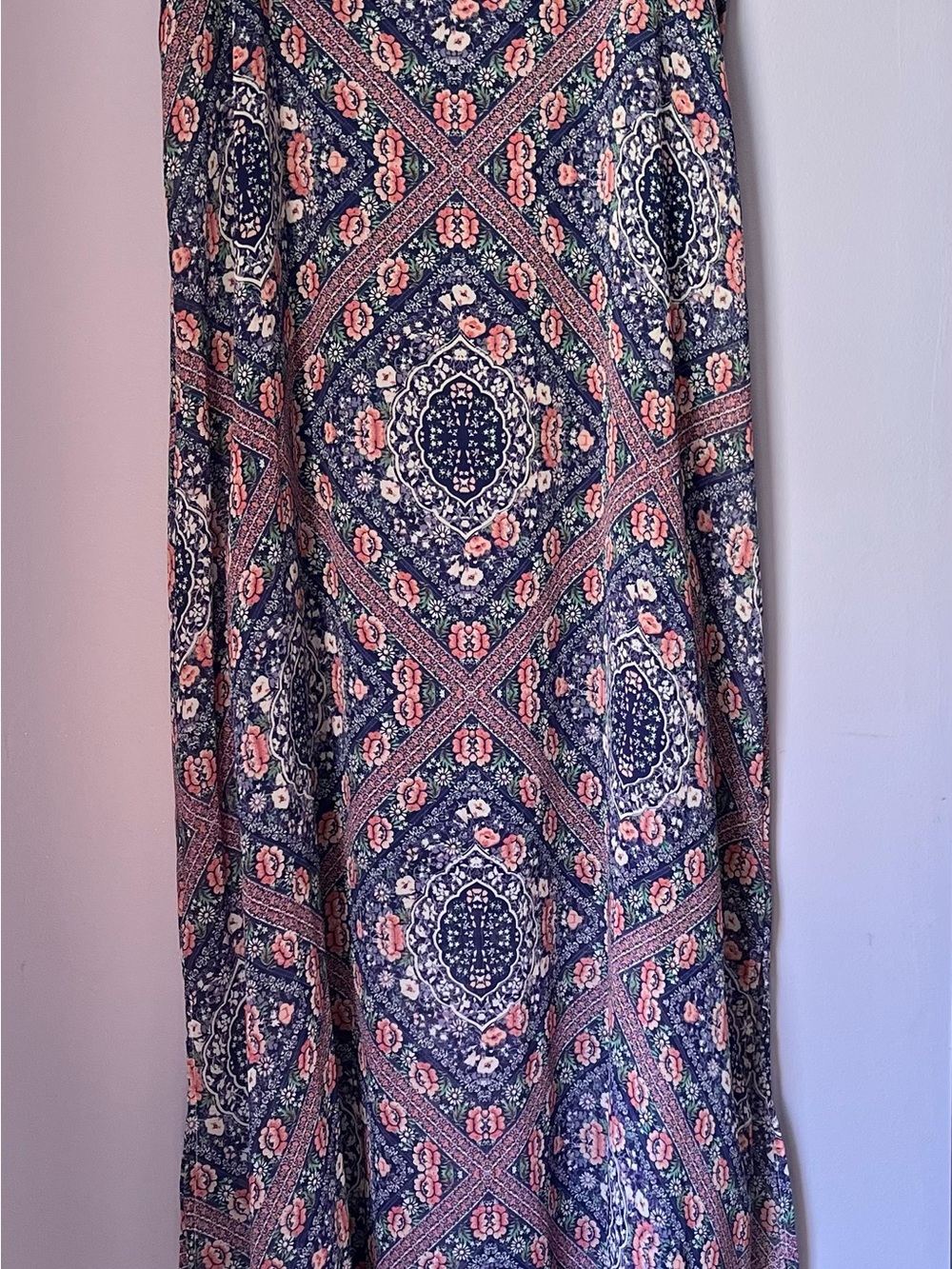 Rewind Floral Pattern Maxi Skirt - Navy and Pink
